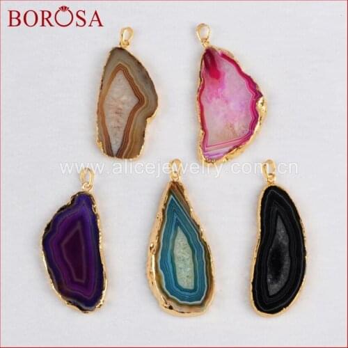 BOROSA Natural Onyx Stone Druzy Geode Slice Pendant Bead Druzy Jewelry Free-form Gold Color Stone Geode Pendant G0160
