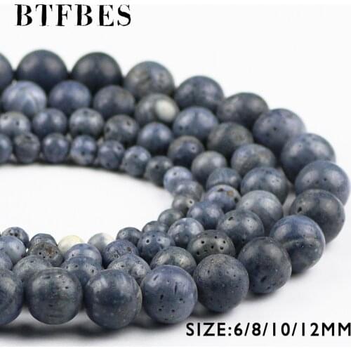 BTFBES Blue Natural Stone Beads 6 8 10 12mm Round Loose Beads for Jewelry Bracelet Accessories Necklace earring Making DIY