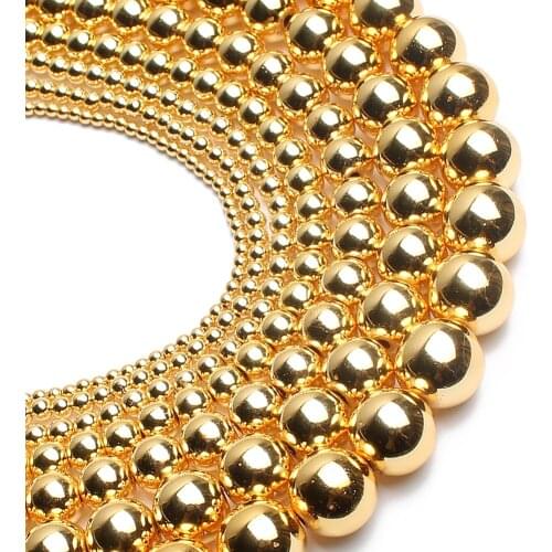 2/3/4/6/8/10mm Natural Stone 18K Gold Plated Hematite Beads Round Loose Beads Jewelry Making Accessories Diy Bracelet