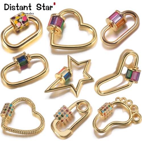 Distant DIY Carabiner Spiral Lock Clasps Screw Clasps Micro Pave CZ Pendant Accessories For Necklace Bracelet Jewelry Making