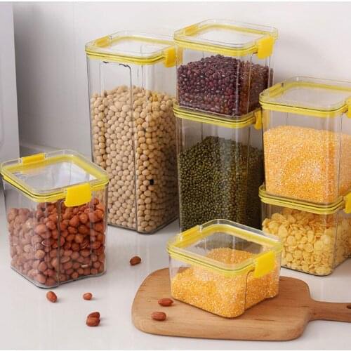 Food Kitchen Storage Box Vacuum Lid Organizer Container Jar Transparent Sealed Cans Refrigerator Grain Plastic Kitchen Organizer