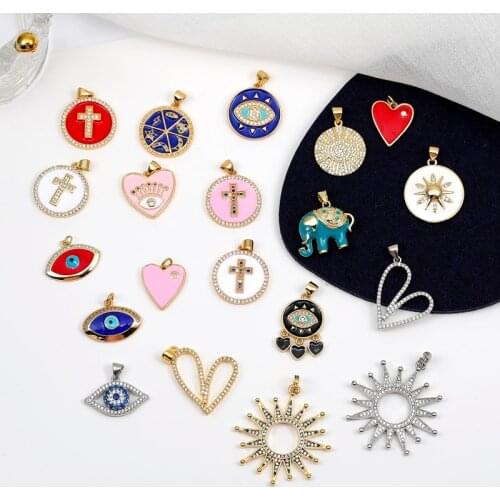Juya Handicraft Enamel Stuffs Supplies Love Heart Cross Greek Evil Eye Moon Star Charms For DIY Fashion Pendant Jewelry Making