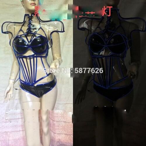 Gogo future warrior armor bar fluorescent party glowing LED cold light men women technology costume