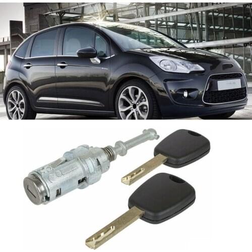 HLZS-Car Front Left Door Lock Barrel for Citroen C2 C3 2002-2010 with 2 Keys 9170T9 9170W9 9170T5 256924