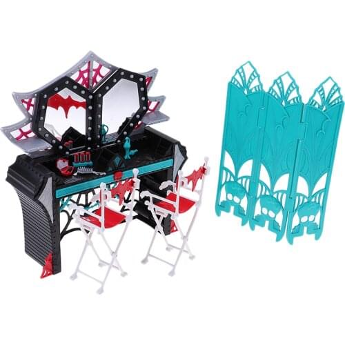 1/6 Doll Furniture Playset DIY Accessories Dressing Table Folding Screen Chair for High Dolls Models Toys
