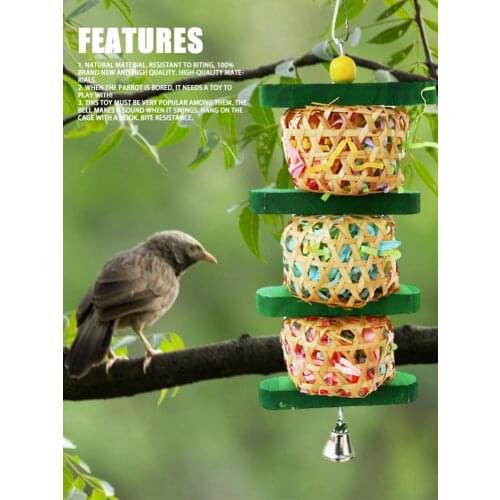 Bird Bite Toy Wooden Practical Parrot Supplies Cage Design Bird Foraging Toy Parrot Hanging Toy Bird Food Feeder Pet Supplies