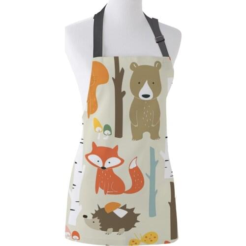 Tophome Kitchen Apron Cartoon Forest Animal Tree Fox Bear Rabbit Child Canvas Aprons for Men Women Kids Home Cleaning Tools