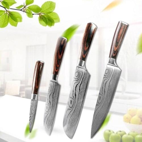 Chef Knife Kitchen Knives Damascus Pattern Blade 8" 7.5" 5" 3.5" Meat Fish Fruit Vegetable Knife 4pcs Stainless Steel Knives Set