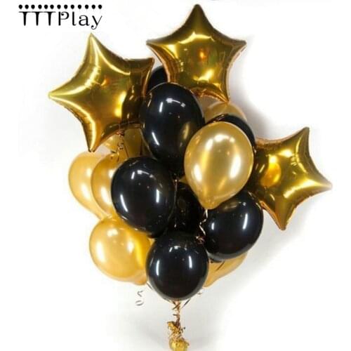 13pcs/lot 12 Inch Black Gold Pearl Latex Balloons With 18 Inch Gold Star Wedding Birthday Party Decor Inflatable Air Ball Supply