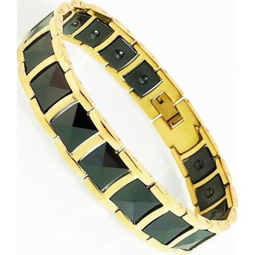 Black Ceramic Gold Plated Tungsten Steel Mens Hand Bracelets For Women Health Care Germanium Magnetic Wristband Male Jewelry