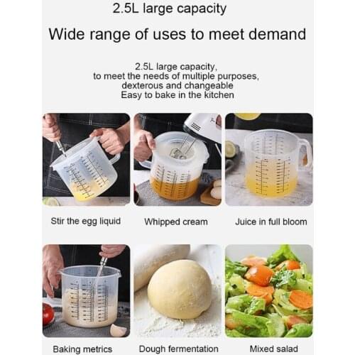 2.5L Baking Measuring Cup Scale Mixing Bowl with Lid Transparent Plastic Mixing Cup for Home Kitchen