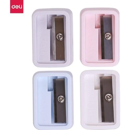 4Pcs Deli Mini Simple Shape Pencil Pen Sharpener Cute Cartoon Pattern Pencil Sharpener Creative Modeling Can Cut Eyebrow Pencil