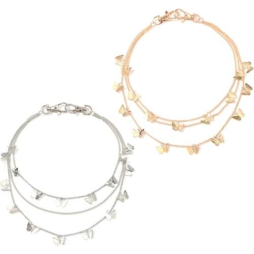 N7MF Punk Multi Layer Butterfly Belt Waist Chain Male Women Pants Chain Hook Trousers Chain Keychain Fashion Jewelry