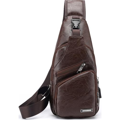 Men Chest Bags Waist Bags 2021 New Men Crossbody USB Charging Headphone Plug PU Leather and canvas Shoulder Bag Diagonal Package