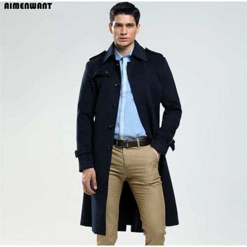 AIMENWANT 2018 Single Breasted Woolen Coat Mens Tailor Made 65% Wool Long Jacket England Business Woolen Coat Custom Pea Coat