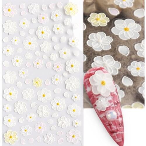 Nail Sticker Lace Design 5D Engraved Nail Art Decoration Manicure White Rose Flower Tips for Female