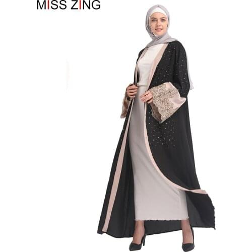 Miss Zing Muslim Abaya Embroidery New Dress Mesh Cardigan Tunic Kimono Long Robes Jubah Middle East Ramadan Arab Islamic Prayer