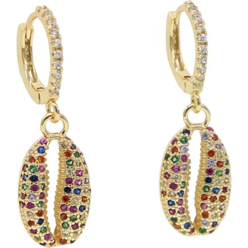 2019 summer new arrived jewelry Gold filled micro pave rainbow cubic zirconia sea shell dangle charm earring