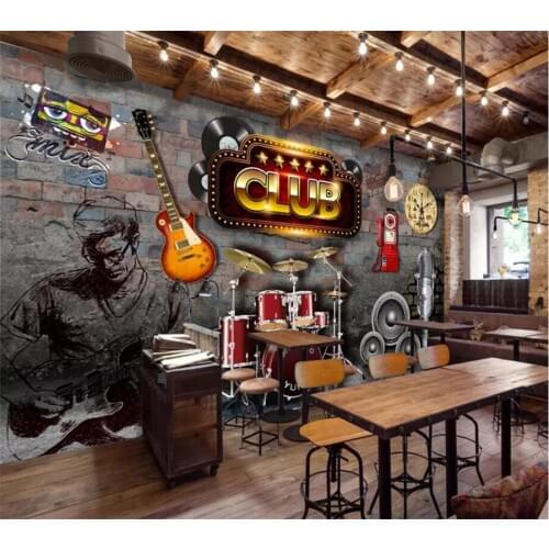 Beibehang papel de parede Custom wallpaper 3d photo mural retro nostalgic brick wall music theme bar background wall paper mural