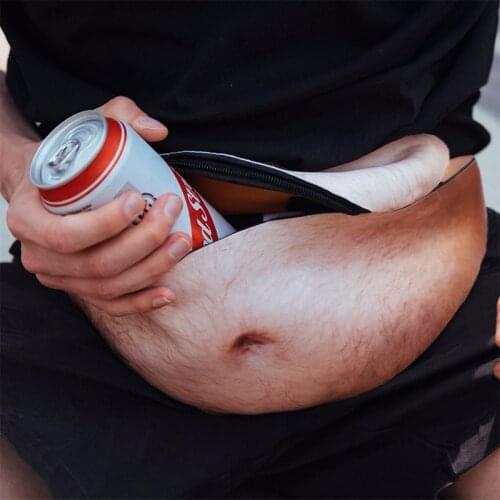 HMUNII Fashion 3D Pockets PU Novelty Men Beer Belly Waist Bag Travel Phone Anti-theft Organizer Waist package Dad Bag