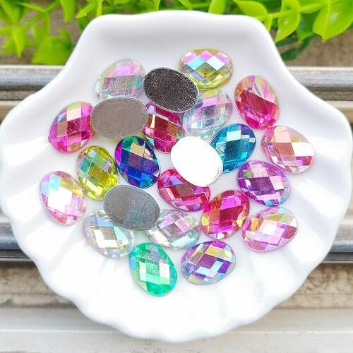 60Pcs 10*14mm Colorful Acrylic Rhinestone Flat Back Oval Shape Stones and Crystals Clothing Crafts Accessories