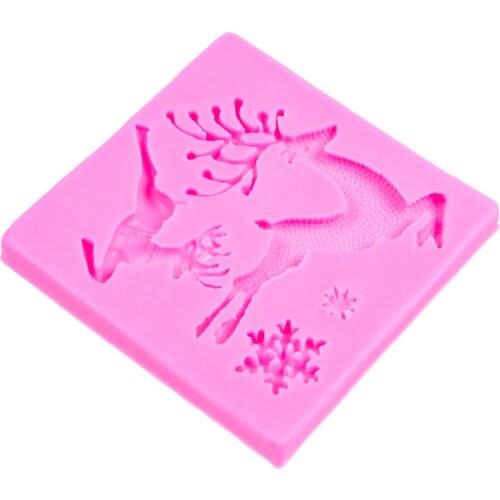 Christmas Running deer 3D Craft Relief Chocolate confectionery Candle Silicone Mold Fondant Cake Kitchen Decorating Tool F-1090