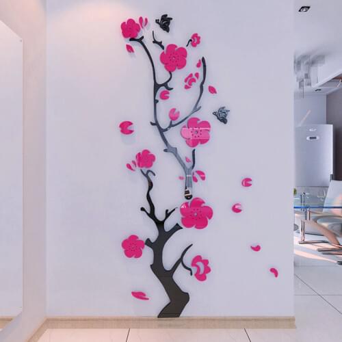 Three-dimensional Acrylic Crystal wall stickers Plum flower Bedroom Living room entrance 3D Sticker Home decor wall art adesivos