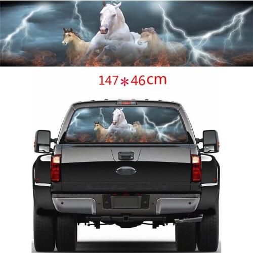 18" x 58" Car Rear Window Vinyl Sticker White Horse Galloping Graphic Tint Decal Sticker For Truck Jeep SUV PICUP