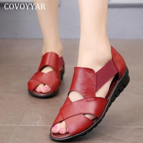 COVOYYAR Roma Sandals Women Low Heeled Leather Lady Summer Wedges Shoes Woman Cross-tied Casual Shoes Big Size 35-42 WSS499