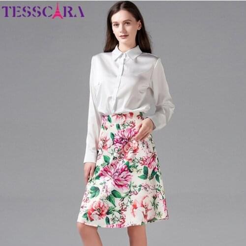 TESSCARA Women Spring Summer Elegant Shirt Dress Suit Set High Quality Office Party Robe Femme Vintage Floral Designer Vestidos