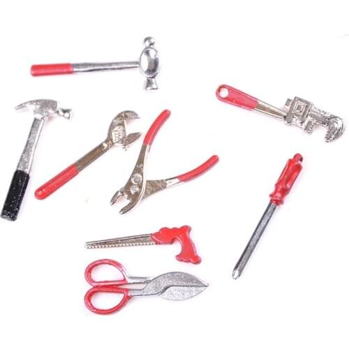 1/12 Dollhouse Miniature Wooden Toolbox with Metal Tools Set Repair Kits Decoration for Furniture Toys Doll House Accessories