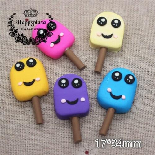 10pcs Kawaii Flatback cabochon CLay Cartoon Popsicle Handmade Miniature Food Art Supply DIY Craft Decoration,17*34mm
