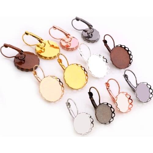 12mm 14mm 18mm 20mm 10pcs 8 Colors Plated French Lever Back Earrings Blank/Base,Fit 12-20mm Glass Cabochons,;Earring Bezels