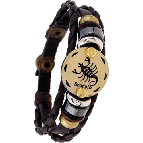 12 Constellations Bracelets Leather Bracelet Casual Personality Zodiac-Signs Punk Men Jewelry