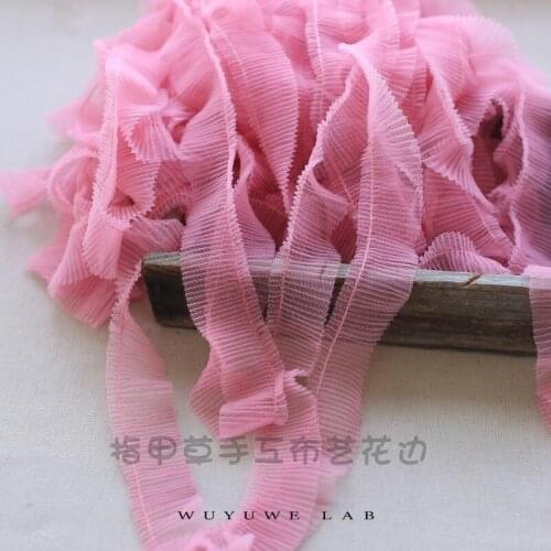 3M 4cm Wide Soft Pink Blue Red Green Mesh Lace Ribbon Trims Pleated Tape Dress Doll and Girl Dress Clothes Material Accessories