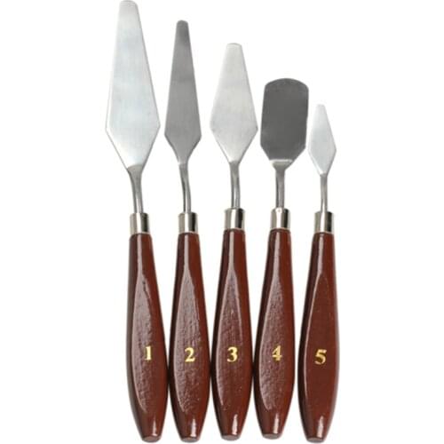 5Pcs Stainless Steel Palette Scraper Set Spatula Knives for Artist Oil Painting Tool Painting Knife Blade Wooden Handle Tools