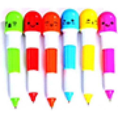 6 Pcs Cute Smiling Face Pill Ball Point Pen Telescopic Vitamin Capsule Ballpen Pill Style Ballpoint Pen