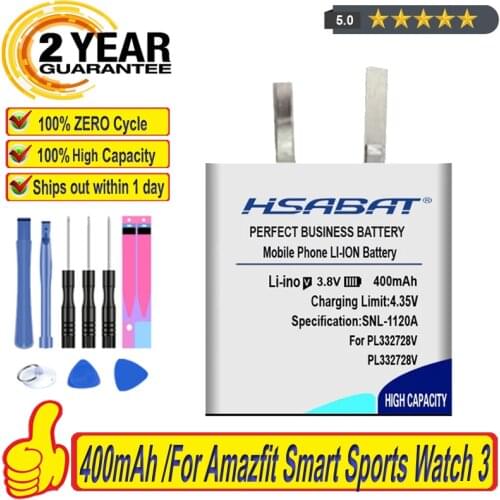 Top Brand 100% New 400mAh PL332728V 332728 322728 Battery for Amazfit Smart Sports Watch 3 Batteries + free tools