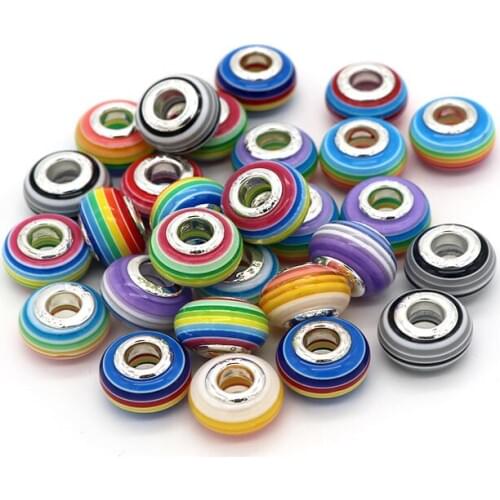 Free Shipping Multicolor 20pcs/lot 9x14mm beautiful rainbow big hole European Charm beads for decoration necklace bracelet DIY