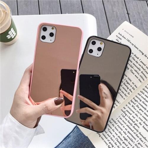 Glitter Pink Makeup Mirror Phone Case for iPhone 11 Pro Max 7 8 6sPlus Xr Xs Max SE2020 Simple Soft Silicone Back Cover