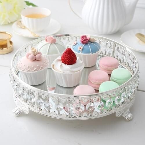 Diameter 26/31cm round metal serving tray storage tray crystal tray glass mirror tray for home decoration FT006