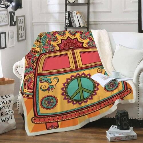 HELENGILI Hippie Sherpa Blanket Girly Floral Bedspread Velvet Plush Soft Comfortable Home Camping Aircraft Blanket