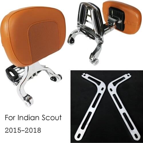 Chrome Fixed Mount&Brown Driver Passenger Backrest Kits For 2015 2016 2017 2018 Indian Scout Models