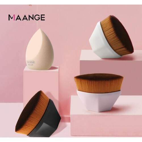 MAANGE 2 Pcs Makeup Brush with Sponge Set Beatuy Foundation Powder Concealer Blending Blush Brush Dry or Wet Sponge Puff Tools