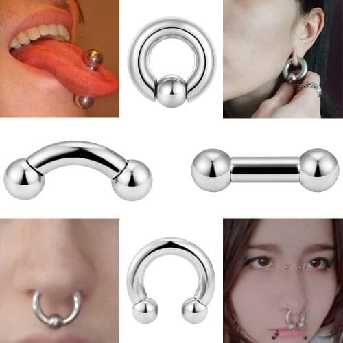 1PC Stainless Steel Hoop Rings BCR Eyebrow Nose Ear Piercing Internal Threaded Big Gauge Horseshoe Rings Bead Ring Piercing