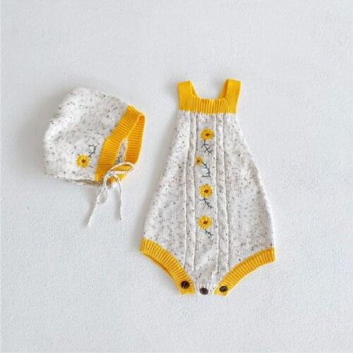 NewBorn Baby Bodysuit 2021 Autumn New Fashion Embroidery Knitted Strap Rompers Playsuits for Girl Cotton Soft Kids Boys Clothes