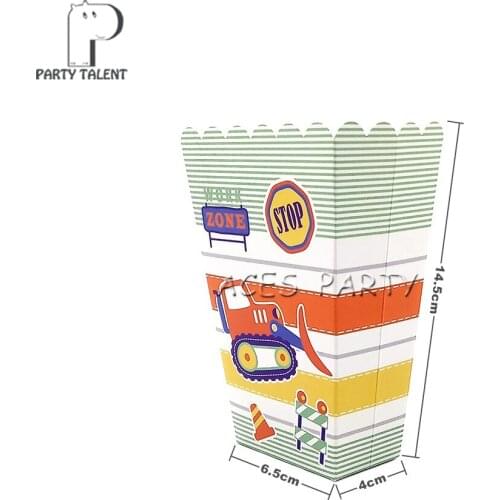8pcs/lot Popcorn Box Snack Box for Kids Construction Vehicles Theme Birthday Party Baby Shower Party Decoration Party Supplies