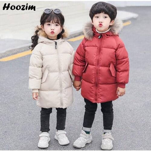 2020 Winter Jacket For Girls 2-9 years Fashion Long Parka Children Casual Solid Hooded Outerwear Kids Red Faux Fur Cap Coat Boys