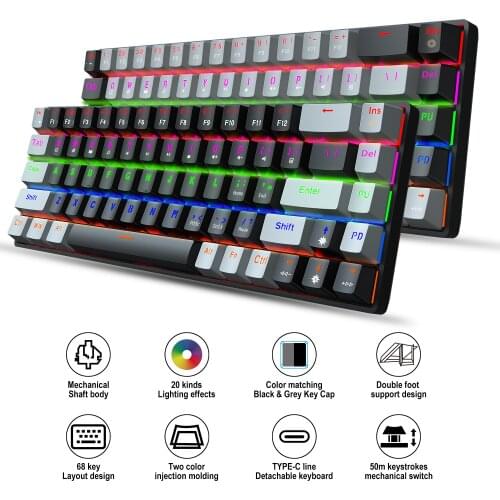 New Mechanical Keyboard V800 68 Keys RGB Backlight Gaming Keyboard Blue/Red Shaft Non-conflict Keys Keyboard for PC Notebook