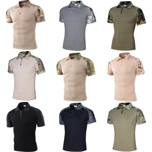 Outdoor Short Sleeve Polo Shirt ACU CP Desert Camouflage Tactical Military Uniform Absorb Sweat Hunting Men Combat Army Suit